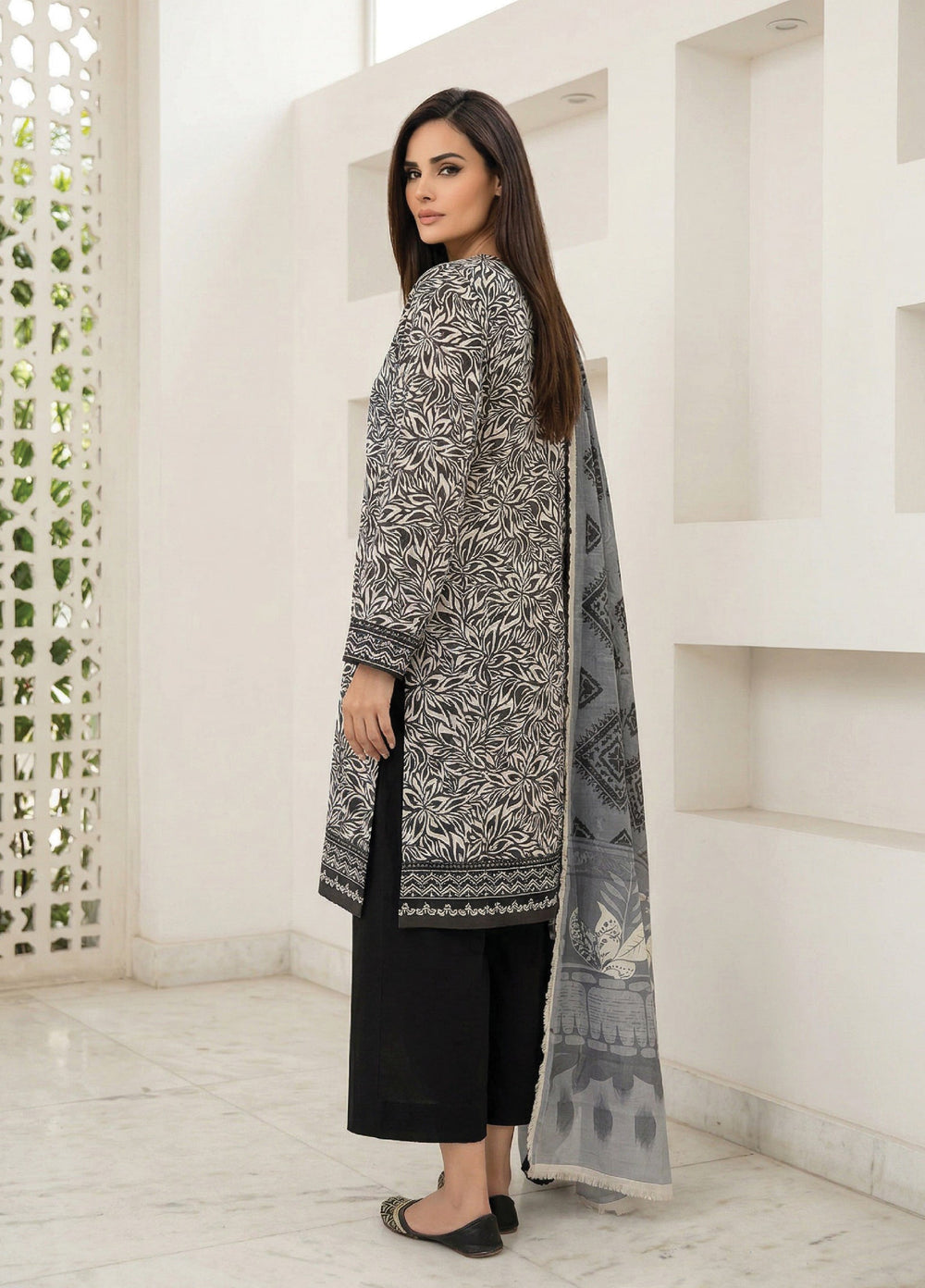 Black N White by Regalia Textiles Unstitched Printed Lawn 3 Piece Suit RG26ULBW D3 - Casual Collection