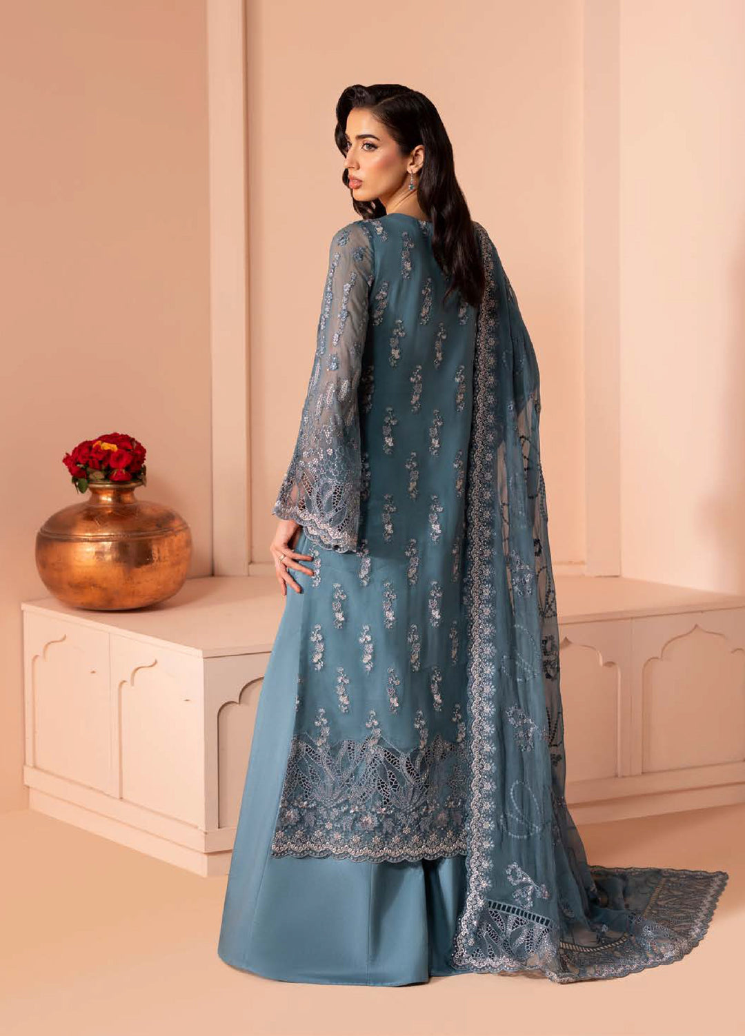 Murawwat by Lavish Premium Unstitched Luxury Chiffon Embroidered 3 peice LV25MC M-06 Ocean Teal - Formals Collection