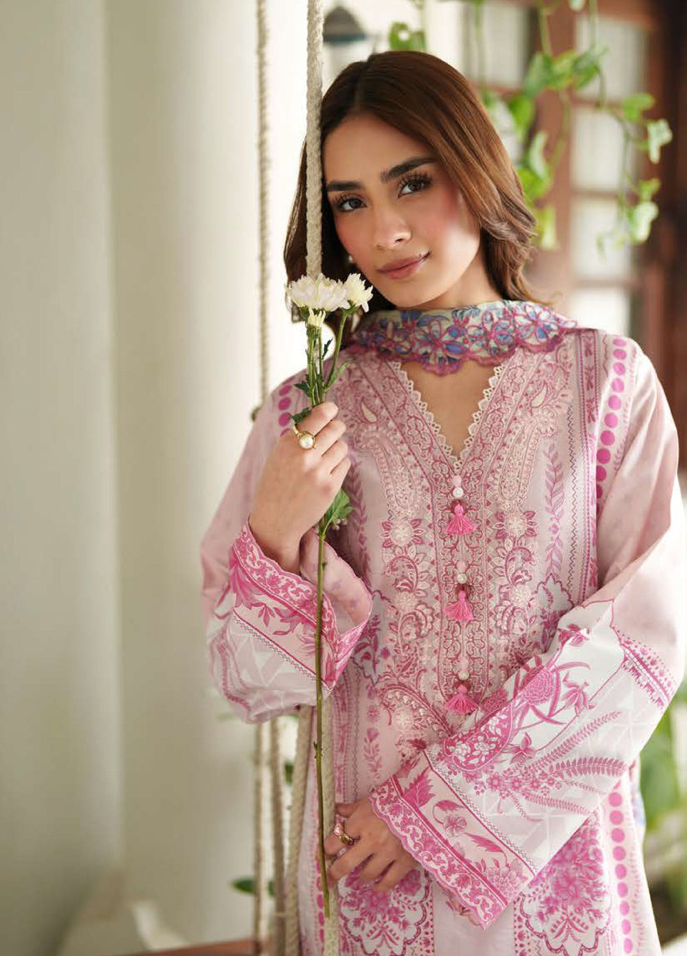Whispered Florals by Roheenaz Unstitched Embroidered Lawn 3 Pcs Suit RNZ26UWF D-15 B SORBET BLOOM - Summer