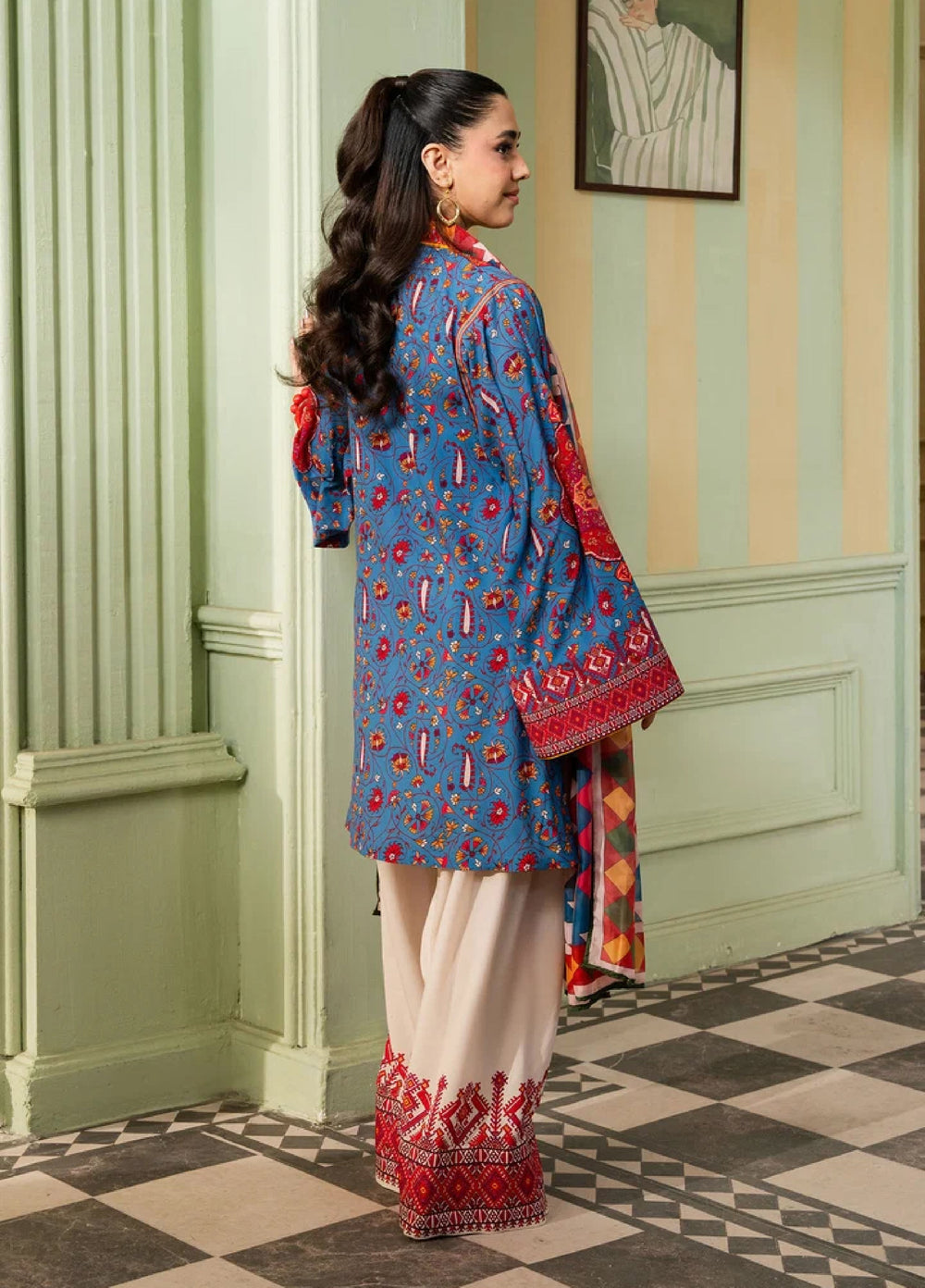 Retro by Maria Osama Khan RTW Printed Grip 3 Piece Suit MOK26PR Celeste - Casual Collection