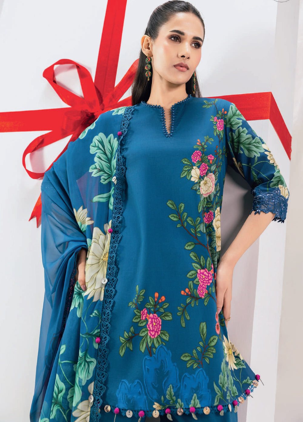 M Basics by Maria B Unstitched Embroidered Lawn 3 Piece Suit MB26UMB MB-CUSV13-12A - Summer Collection