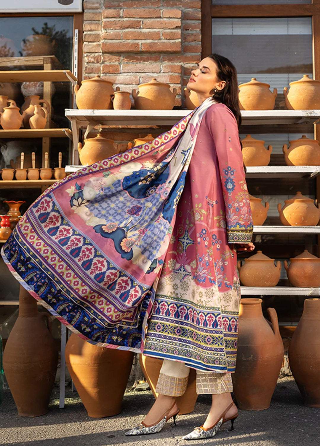 Mushq Hemline Echoes Of Serneity Unstitched Festive Raw Silk Printed 3 Piece MQ25ES D-06 Meridian Bloom - Festive Collection