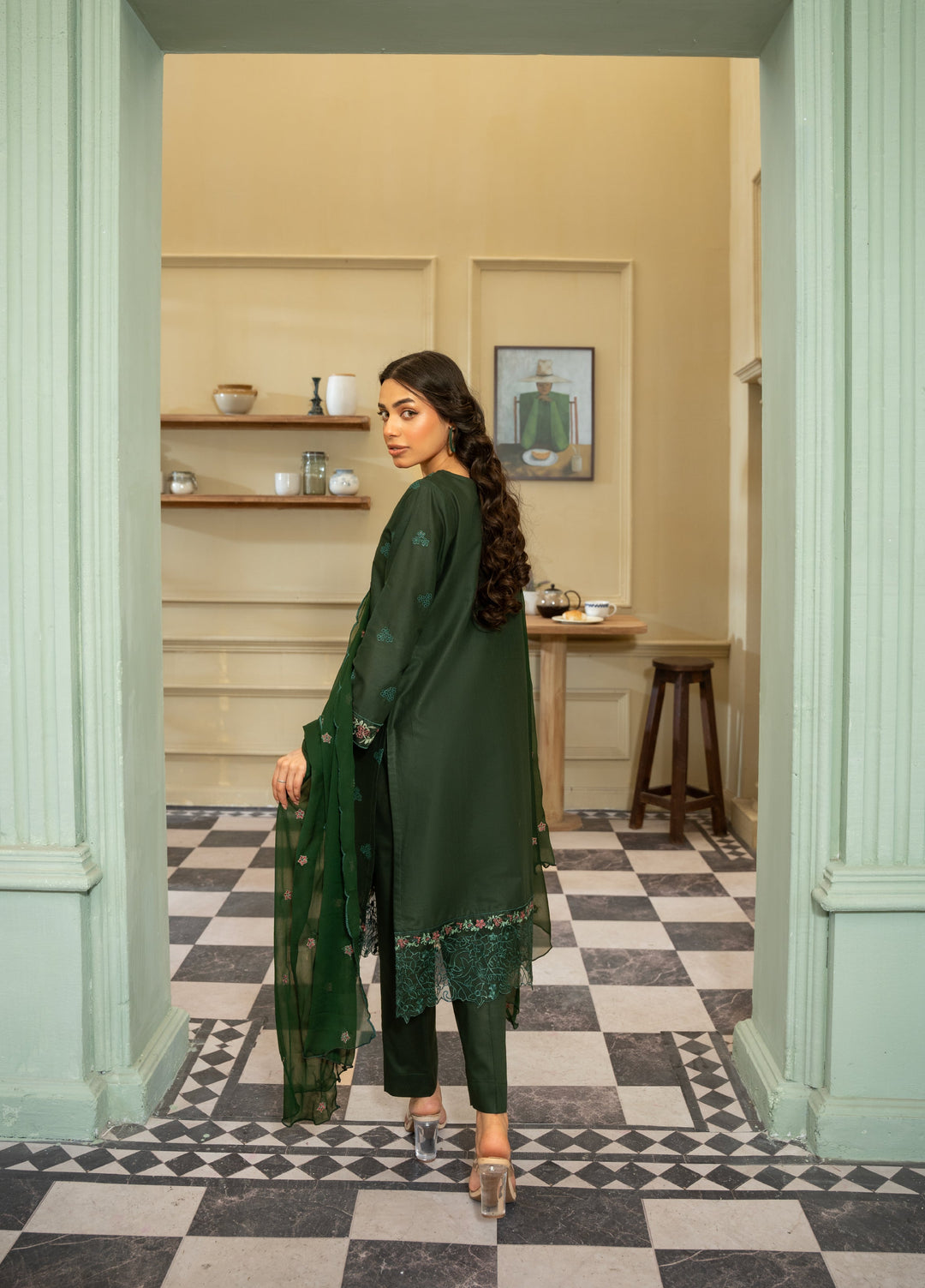 Naaz Couture Women RTW Embroidered Lawn 3 Piece Suit NC26RLC Bottle Green - Casual Collection