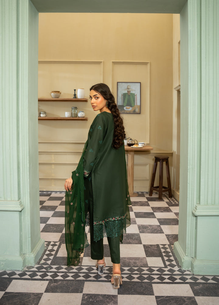Naaz Couture Women RTW Embroidered Lawn 3 Piece Suit NC26RLC Bottle Green - Casual Collection