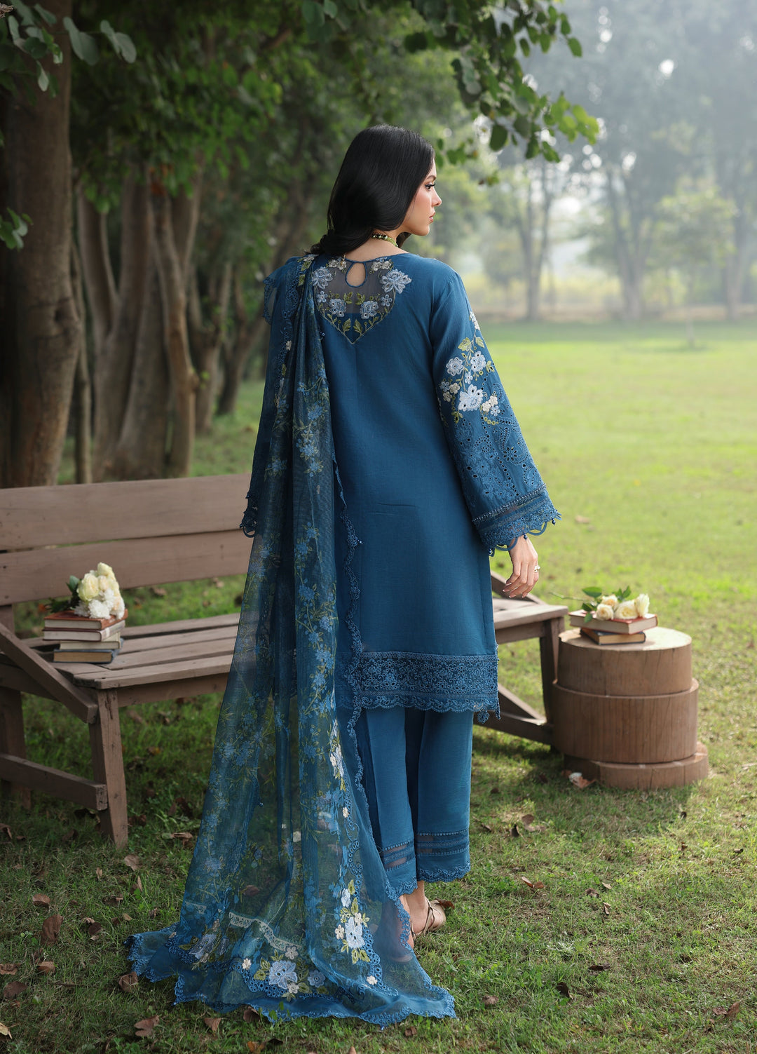 Tales of Petals by Sardinia Unstitched Embroidered Luxury Lawn 3 Pcs Suit SRD26UTP D-5 Blue Blossom - Festive