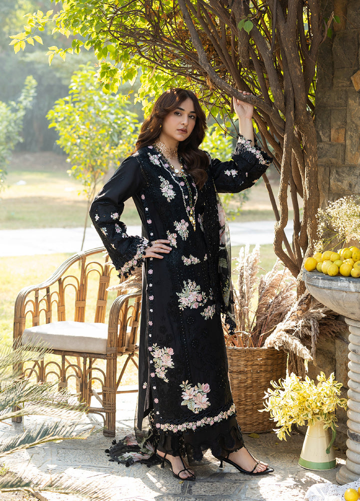 Elaf Premium Unstitched Embroidered Luxury Lawn 3 Piece Suit EL26UPL ELY-2B MIDNIGHT BLOSSOM - Summer Collection