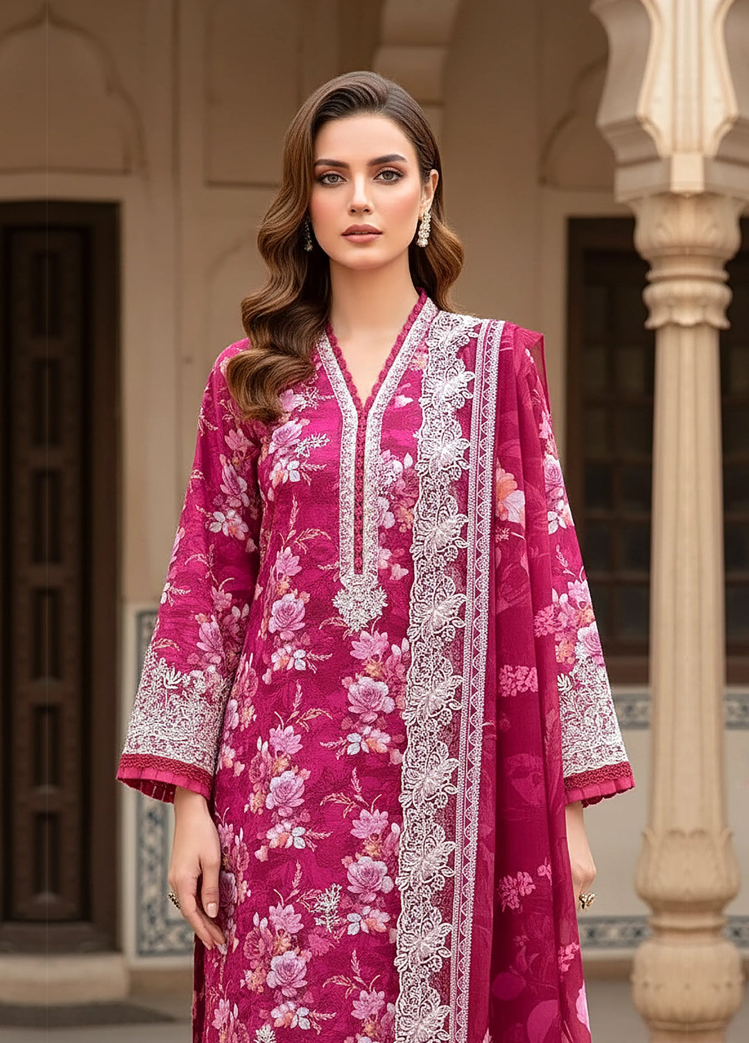 Lakhany Summer Essentials Embroidered Unstitched Lawn 3 Piece Suit LSM26USE LG-RL-0363 - Ramadan Collection