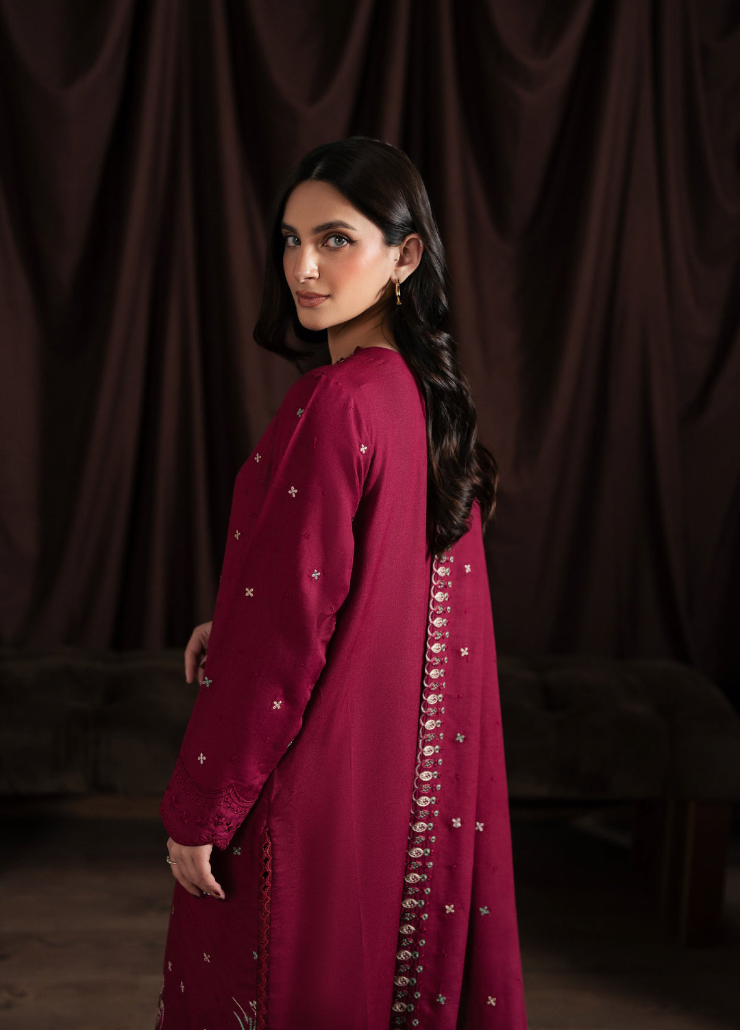 Neeshay Winter Reverie Unstitched Karandi Embroidered Suits 3 Piece NSH25WR Merlot - Winter Collection