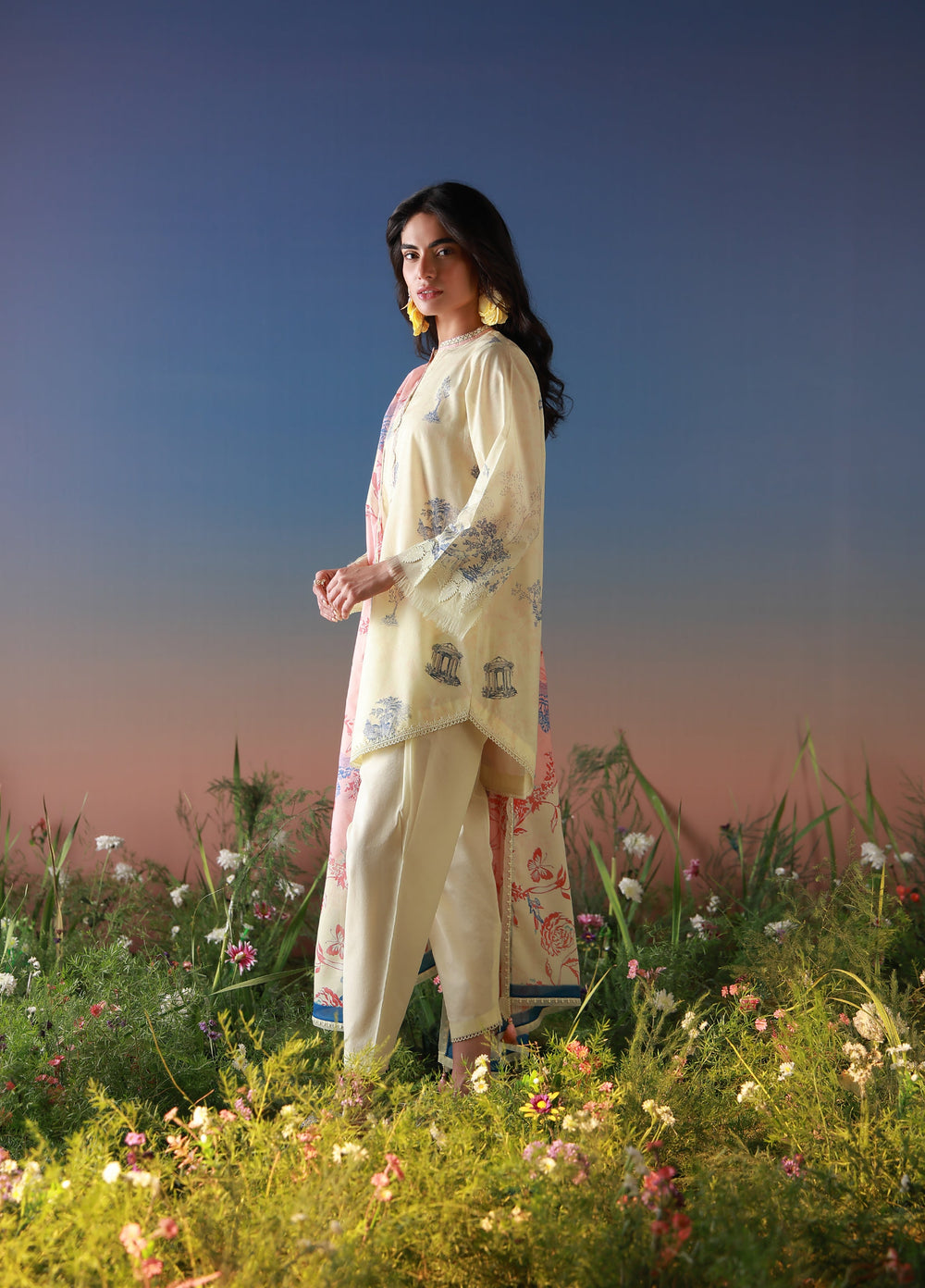 Mirha by Sahar Unstitched Printed Lawn 3 Piece Suit SS1-26-15 Buttercream Botanica - Summer Collection