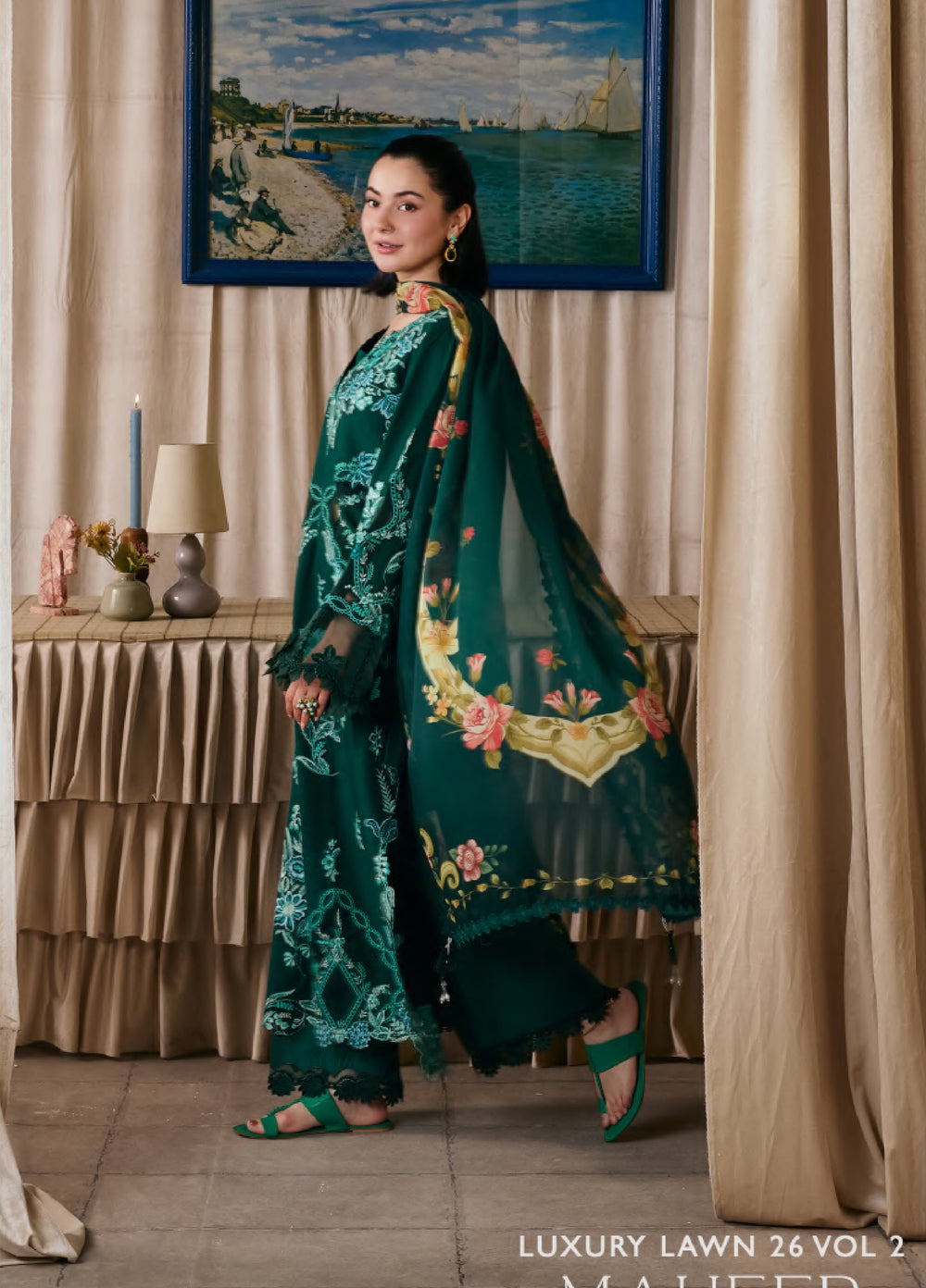 Maryam Hussain Unstitched Embroidered Lawn 3 Piece Suit MH26ULF Maheer - Festive Collection