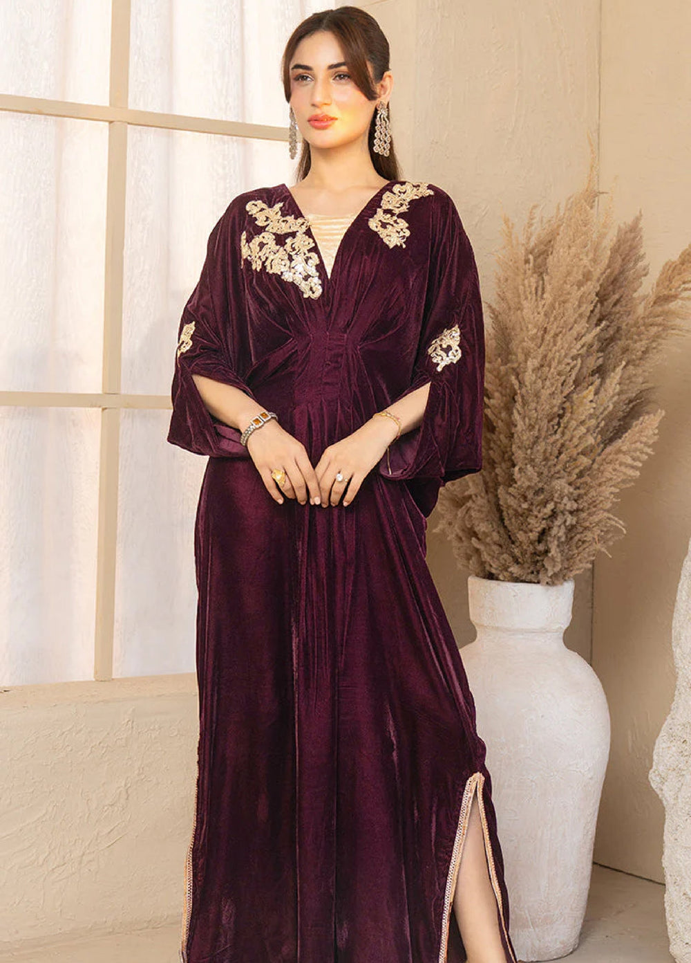 Winter Hues by Naayas Women Pret Embroidered Kaftan Velvet Rosea - Winter Collection