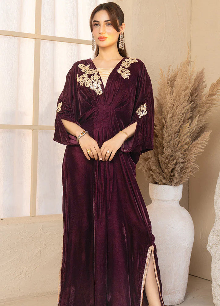 Winter Hues by Naayas Women Pret Embroidered Kaftan Velvet Rosea - Winter Collection