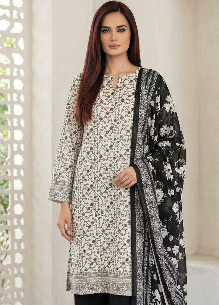 Black N White by Regalia Textiles Unstitched Printed Lawn 3 Piece Suit RG26ULBW D5 - Casual Collection