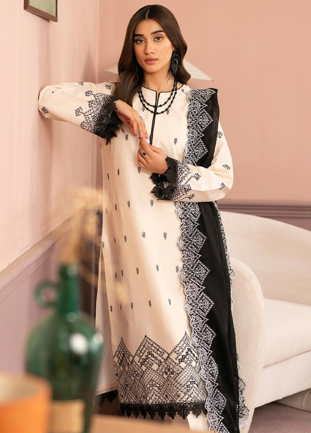 Raha by Rajbari Unstitched Premium Chikankai Embroidered Lawn 3 Piece Suit RB26UCRL D-3 - Summer Collection