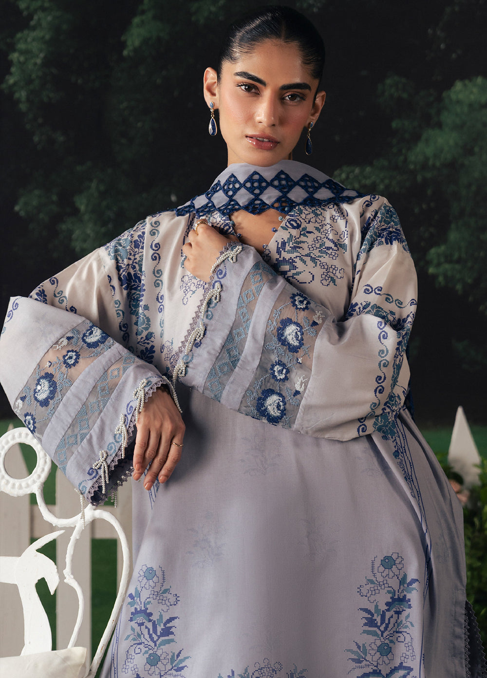 Moonsoon Edit by Cross Stitch Unstitched Printed Cambric 3 Piece Suit CS26UCM Azure Bloom - Casual Collection