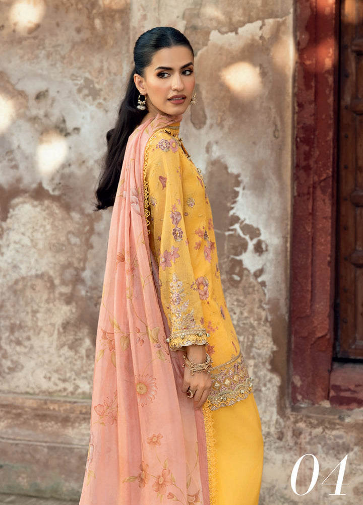M basics by Maria B Unstitched Organza Embroidered Suits 3 Piece MB25WF D-804 Yellow - Winter Collection