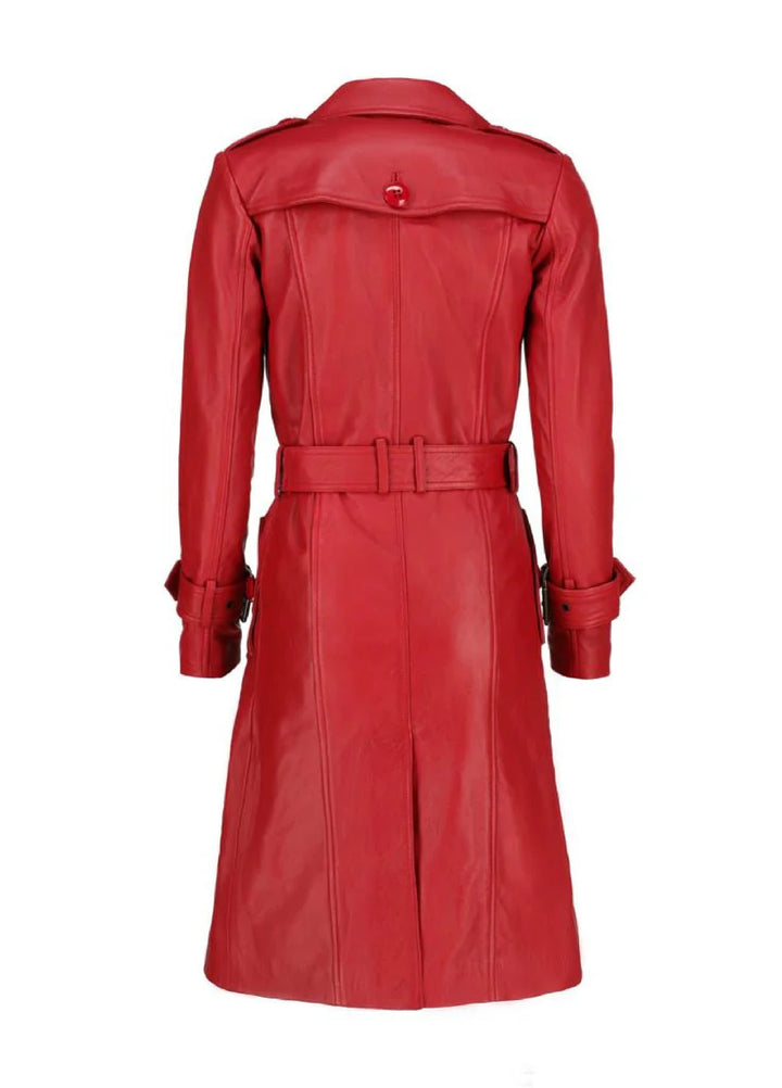 Jild Bomber Jacket Solids Womens Leather Long Coat Red - Winter Collection