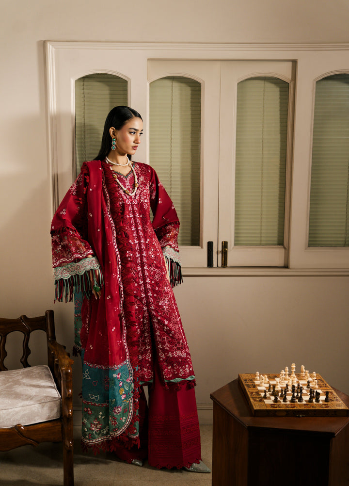 Camelia by Sundas Ahad Unstitched Embroidered Luxury Lawn 3 Piece Suit SNA26UC EL-02 Red Rouge - Festive Collection