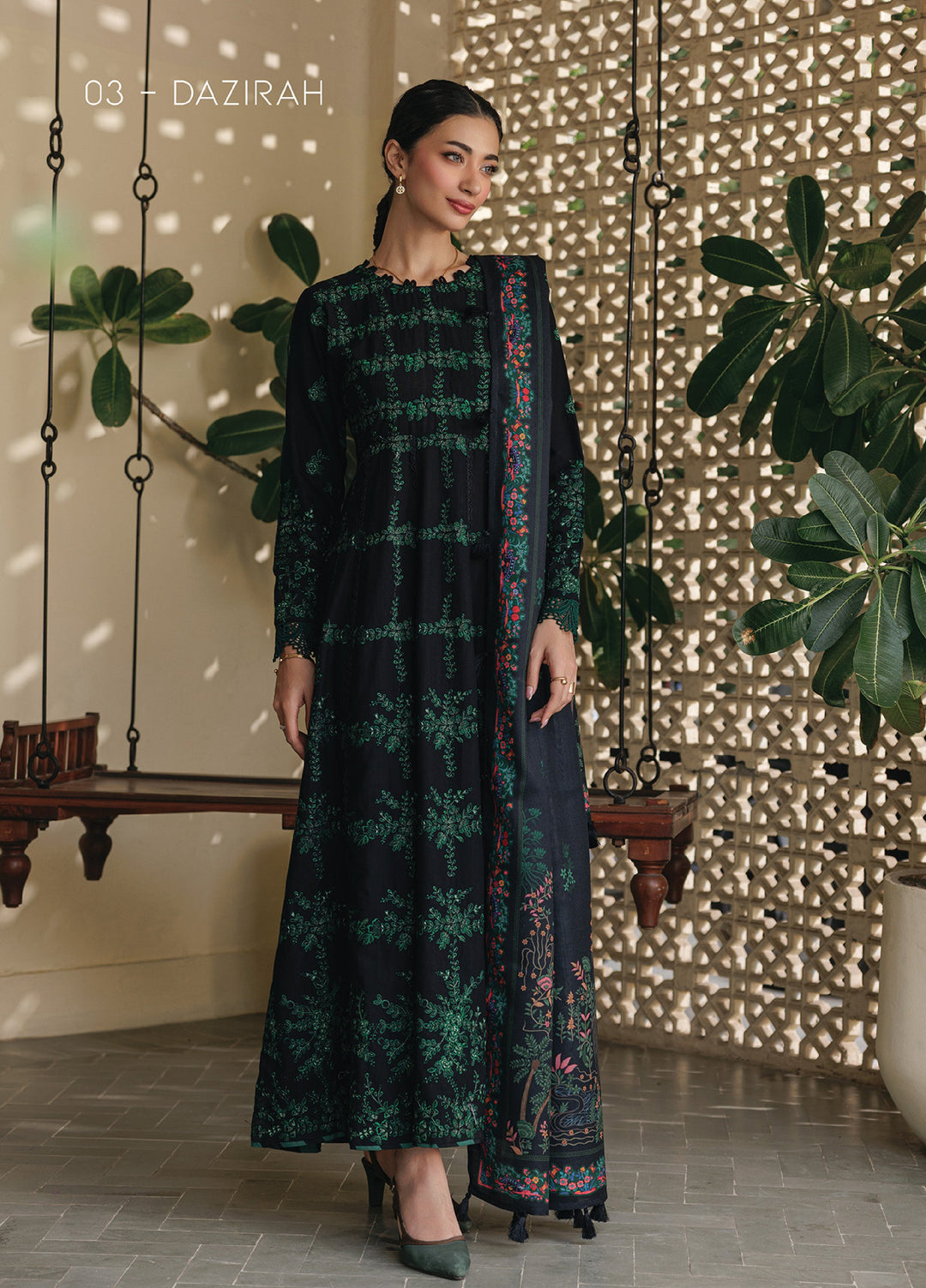 Xenia Unstitched Slub Khaddar Unstitched Embroidered Suits 3 Piece XE25SK D-03 Dazirah - Winter Collection