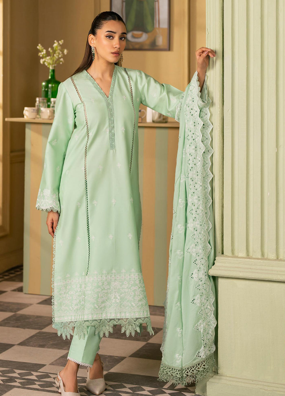 Raha by Rajbari Unstitched Premium Chikankai Embroidered Lawn 3 Piece Suit RB26UCRL D-5 - Summer Collection