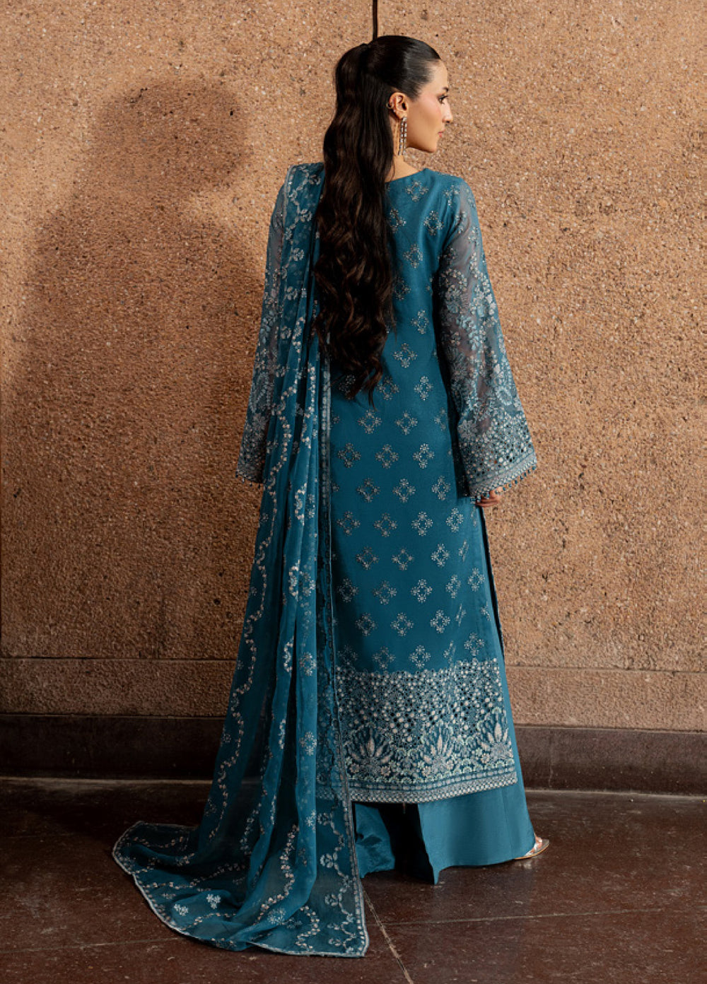 Lazawal by Lavish Premium Unstitched Embroidered Chiffon 3 Piece Suit LVP26UCL Teal Essence - Festive Collection