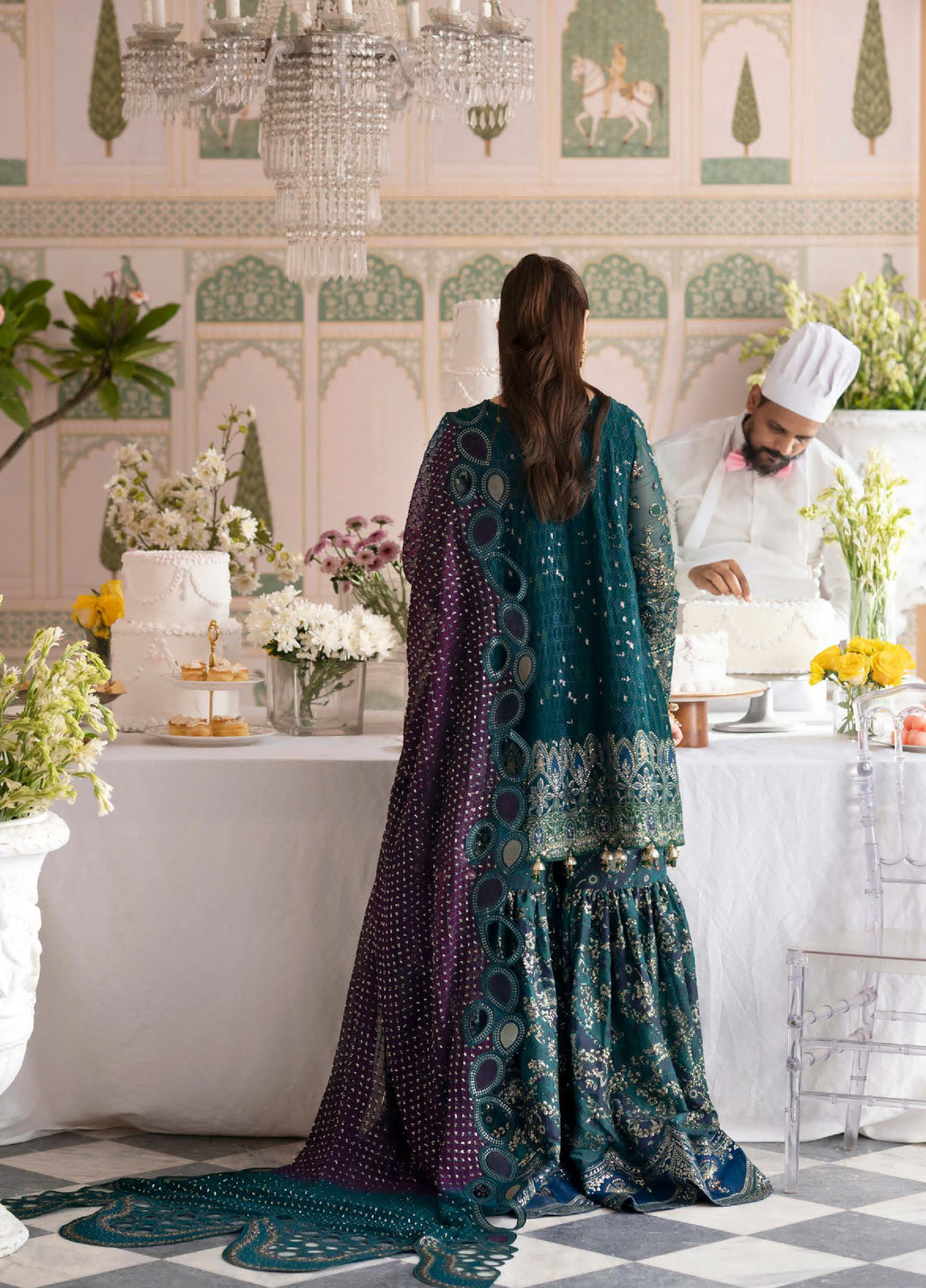 Jhoomro by Nureh Unstitched Embroidered Chiffon 3 Piece Suit NU26UJW NL-94 - Wedding Collection