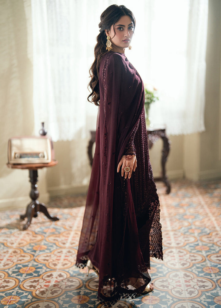Eid Ensembles by Azure Unstitched Embroidered Chiffon 3 Piece Suit AZ26UEE ES-138 Nectar Rouge - Eid Collection