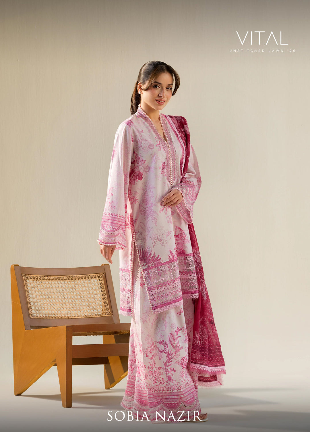 Vital by Sobia Nazir Unstitched Embroidered Lawn 3 Piece Suit SN26UVL 3A - Summer Collection