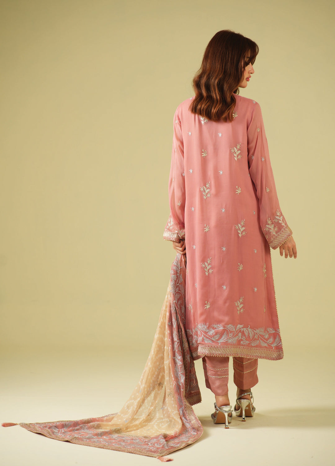 Satrang by Zouj Unstitched Chunri Chiffon Embroidered Suits 3 Piece ZJ25SC ZJCH-0031 Peach - Festive Collection