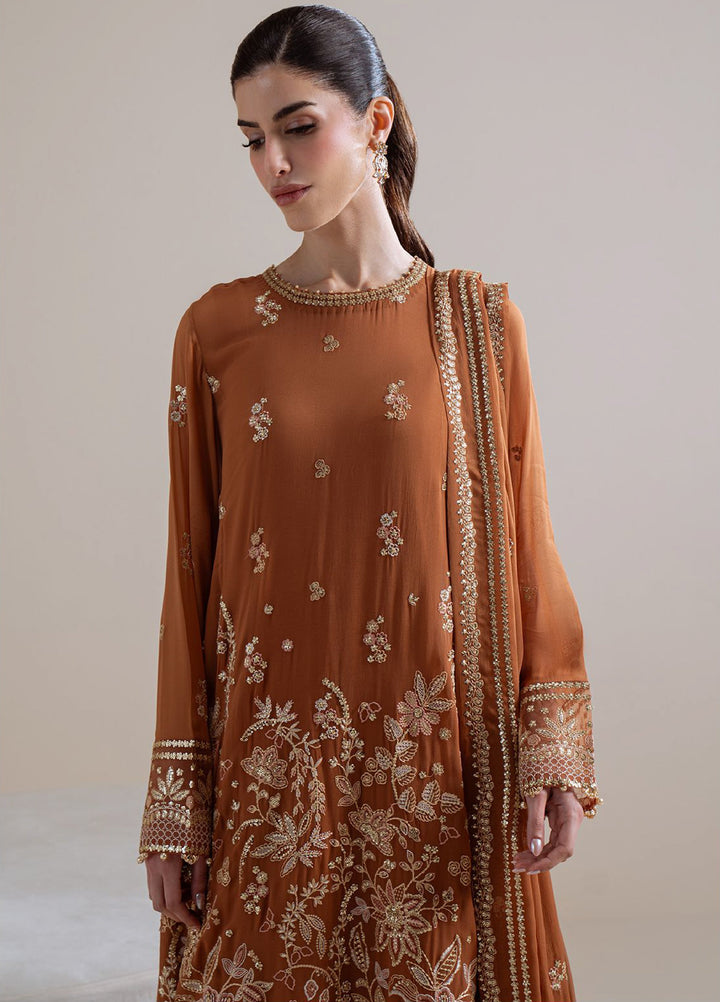 Luxe Atelier by Cross Stitch Unstitched Embroidered Chiffon 3 Piece Suit CS26ULA D-7 Rust Ember - Festive Collection