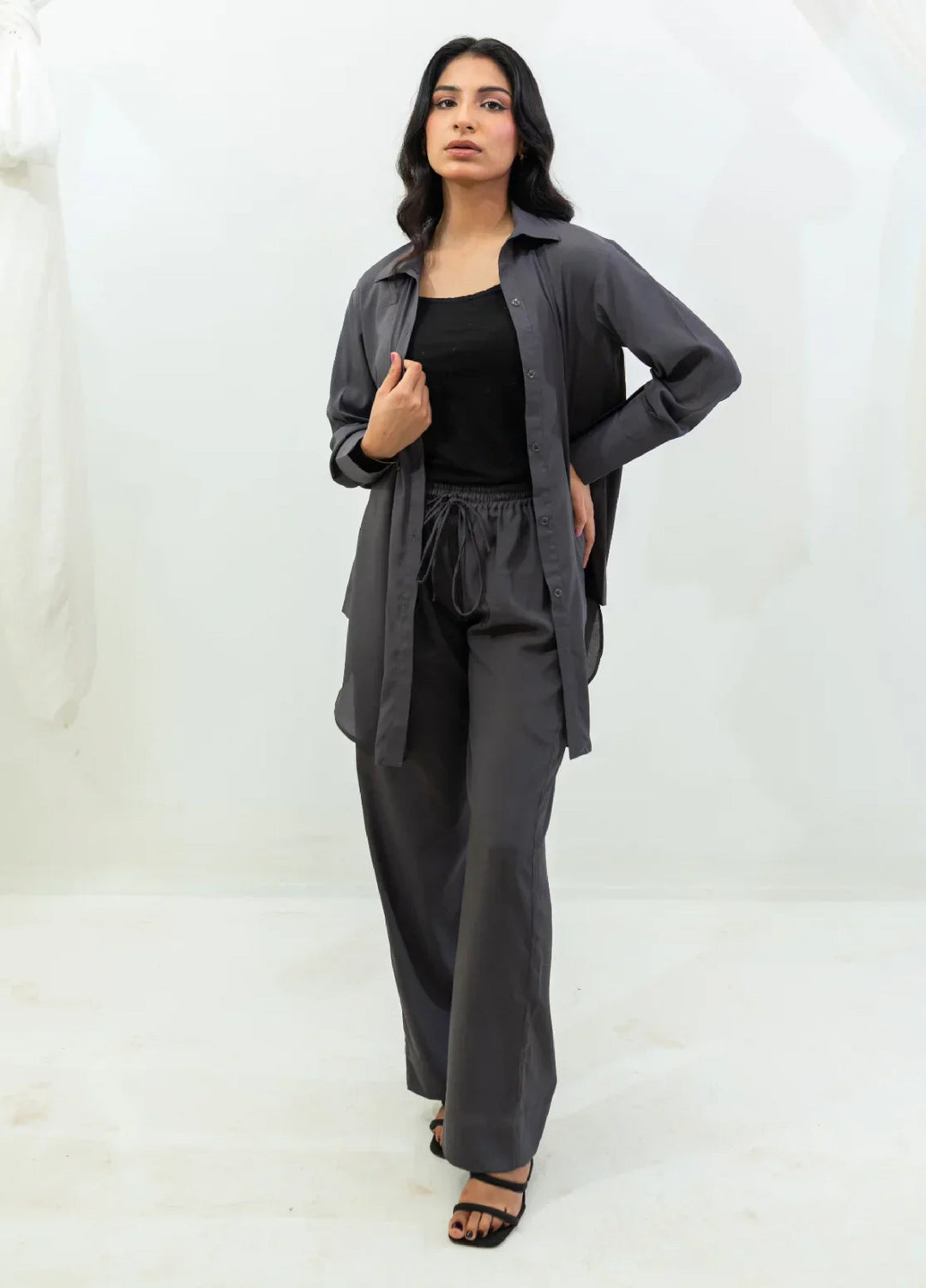 Zauk Pret Wrinkle Free Crepe 2 Piece Solids Charcoal Gray - Casual Collection