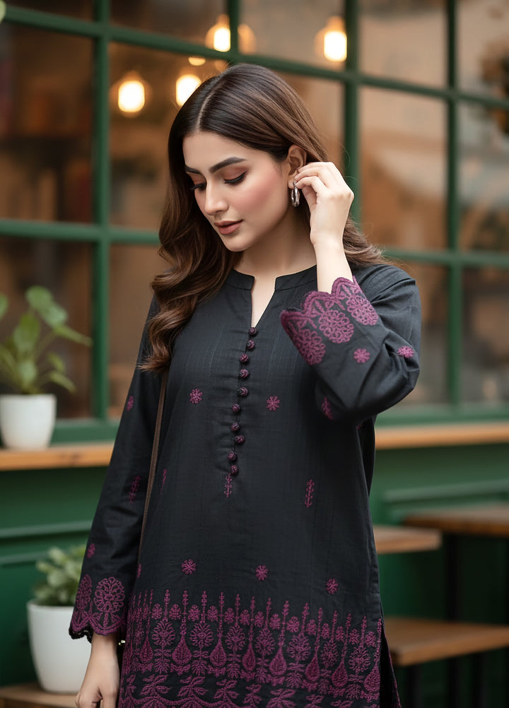 Lakhany Women Pret Embroidered Cambric Shirt Black - Winter Collection