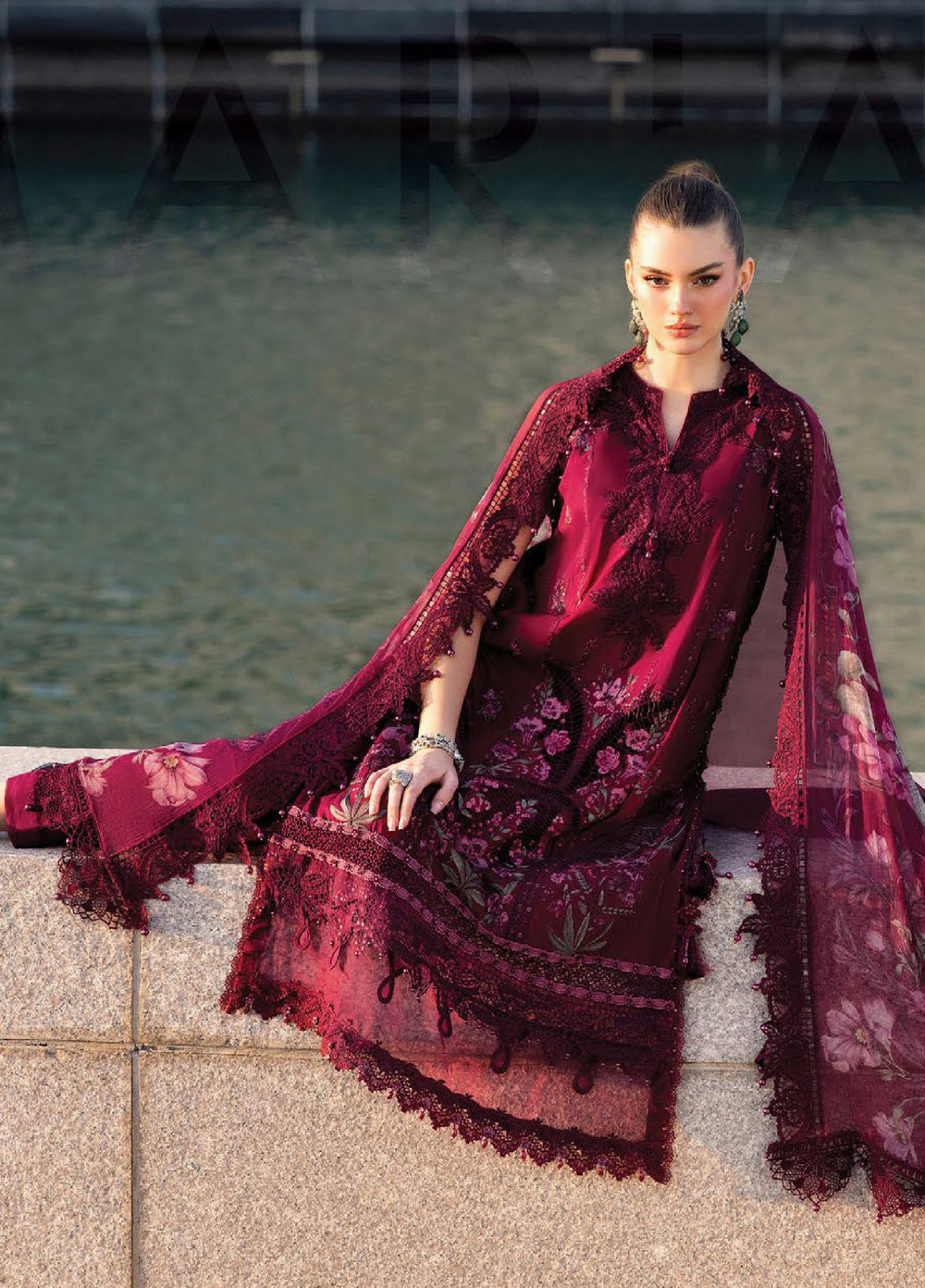 Maria B Unstitched Embroidered Luxury Lawn 3 Piece Suit MB26UEL 11B - Eid Collection