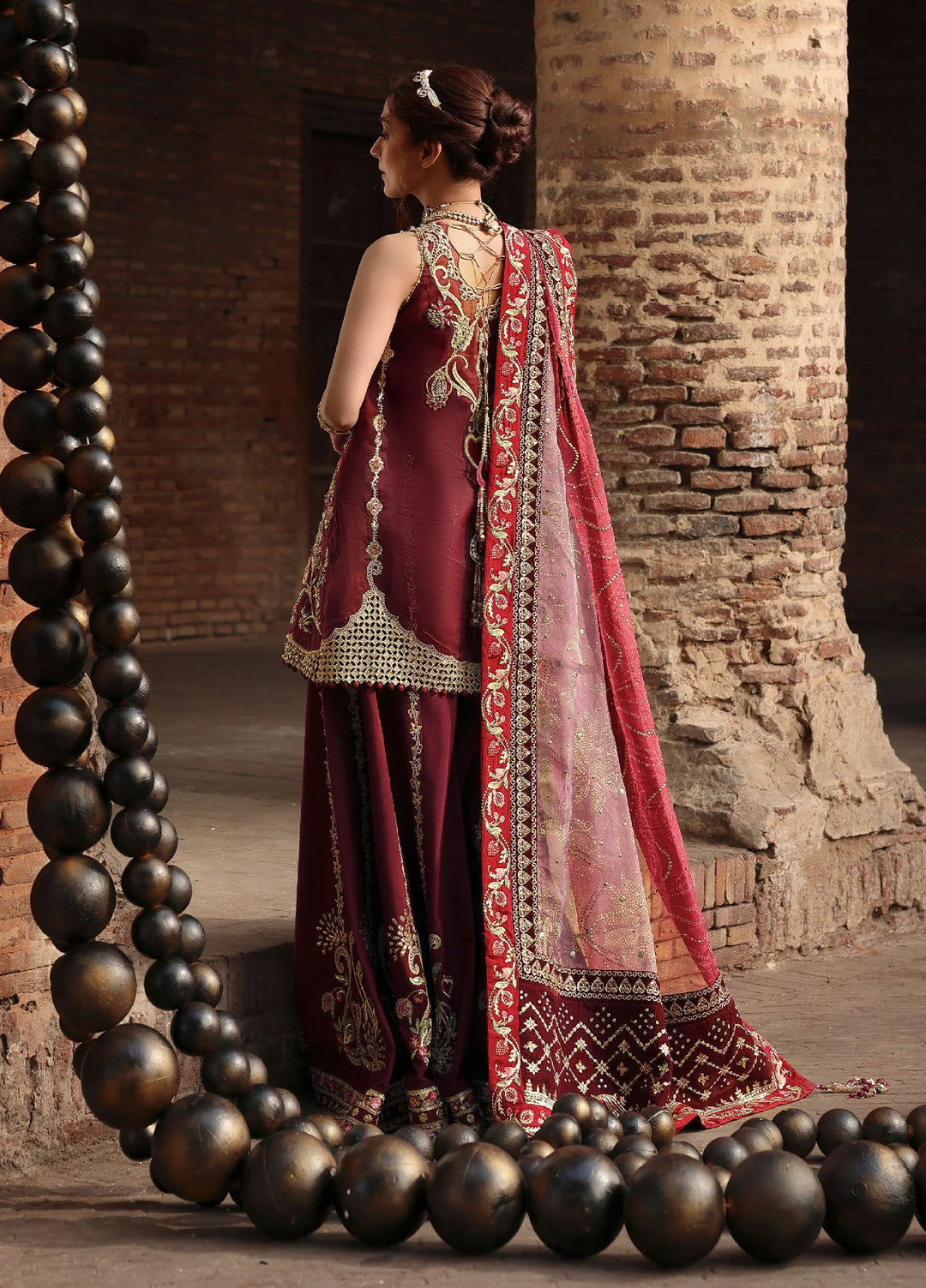 Crimson Unstitched Embroidered Organza 3 Piece Suit CR26UW D-2 Nazo Wine - Festive Collection