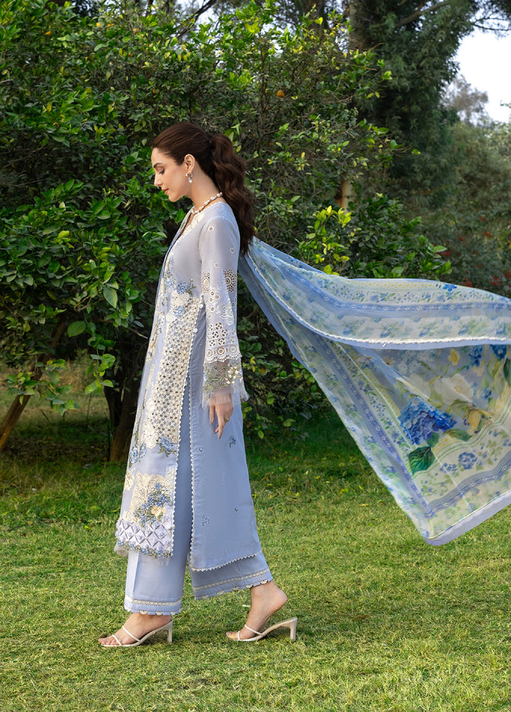 Elaf Premium Unstitched Embroidered Luxury Lawn 3 Piece Suit EL26UPL ELY-12 SKY BLISS - Summer Collection