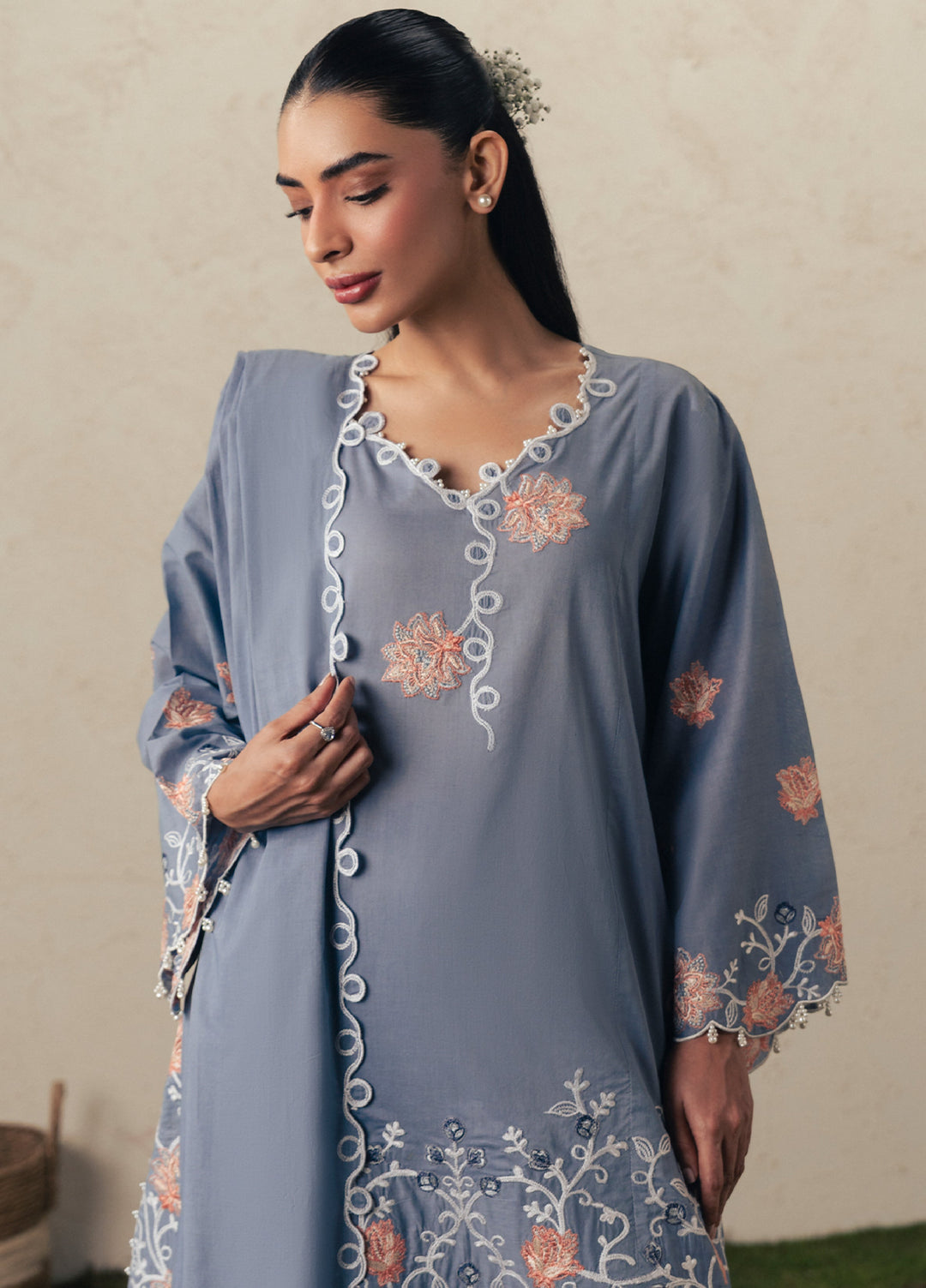 Moonsoon Edit by Cross Stitch Unstitched Embroidered Cambric 3 Piece Suit CS26UCM Safron Sky - Casual Collection