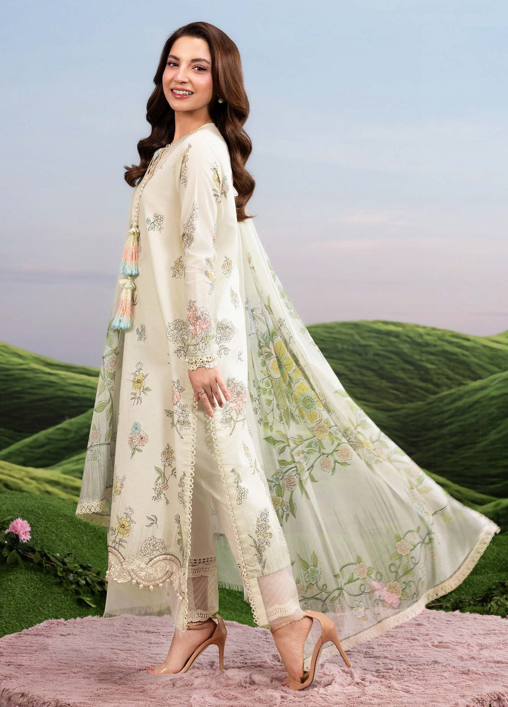 M Basics by Maria B Unstitched Embroidered Lawn 3 Piece Suit MB26SSEL MB-CUSV14-02A - Eid Collection