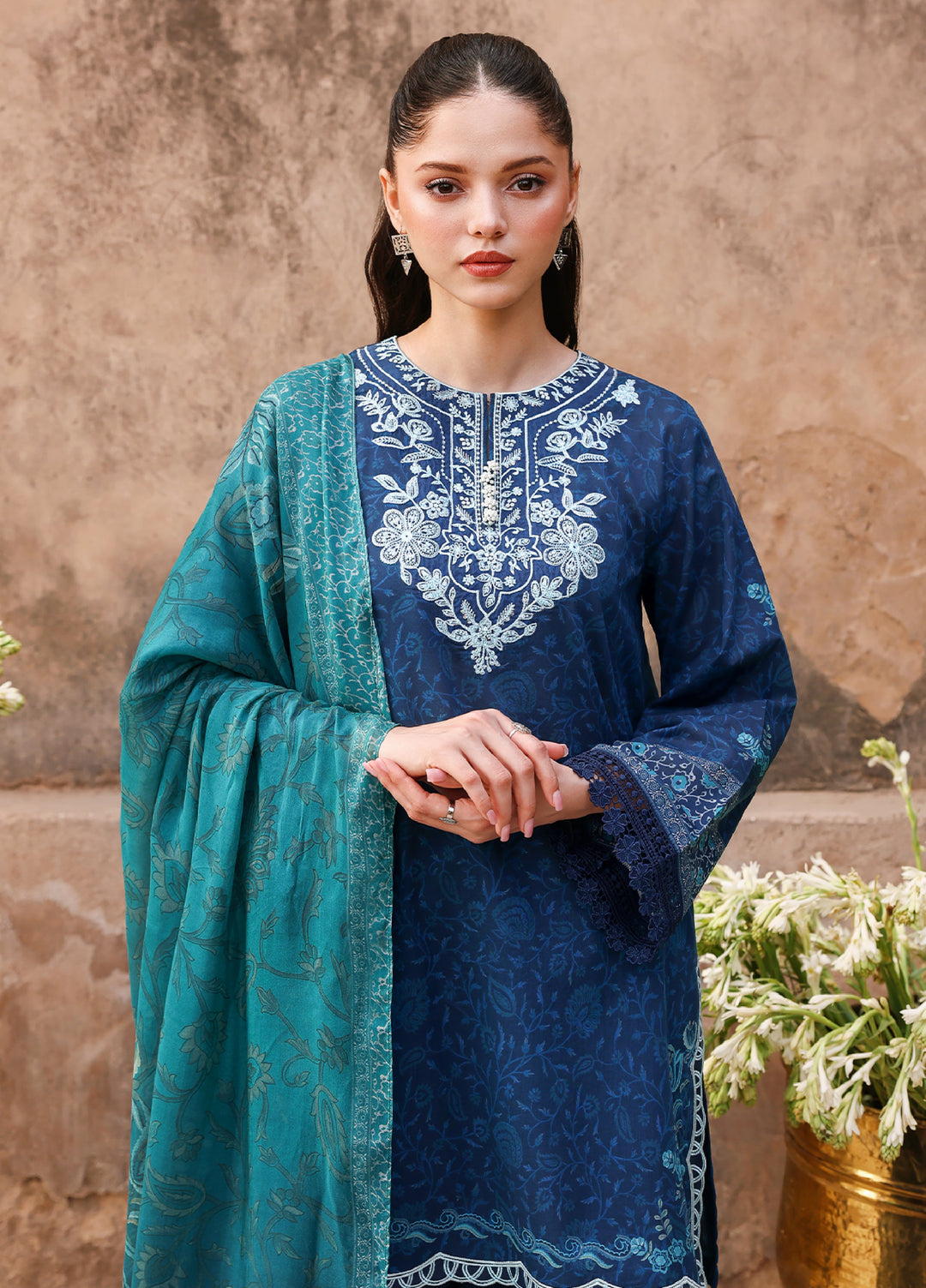 Cross Stitch Unstitched Embroidered Premium Lawn 3 Piece Suit CS26UCPL D17 PRUSSIAN WAVES - Eid Collection