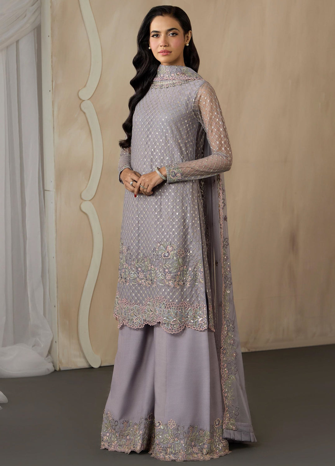 Dharkash by Zarif Unstitched Embroidered Net 3 Piece Suit ZR26UDN ZRF-DK-04 REEYA - Festive Collection