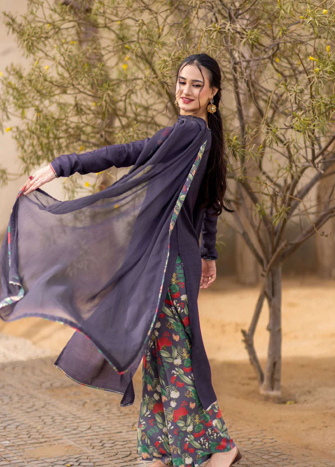 Dareecha by Daak RTW Printed Cotton Silk 3 Piece Suit AKS-G ANITA AKS-G-S - Festive Collection