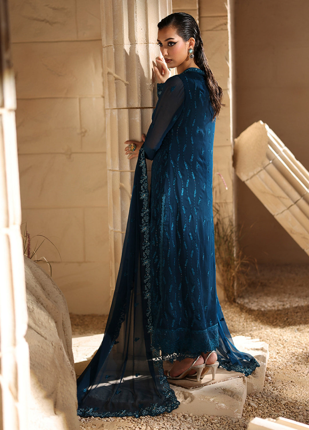 Luxe by Azure Unstitched Chiffon Embroidered Suits 3 Piece AZ25LF Celeste - Festive Collection