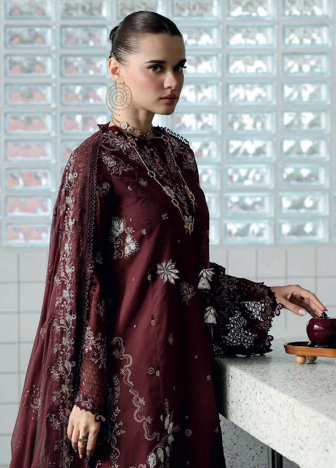 Qalamkar Chikankari Unstitched Embroidered Lawn 3 Piece Suit QLK26UCL CM-01 Eshal - Summer Collection