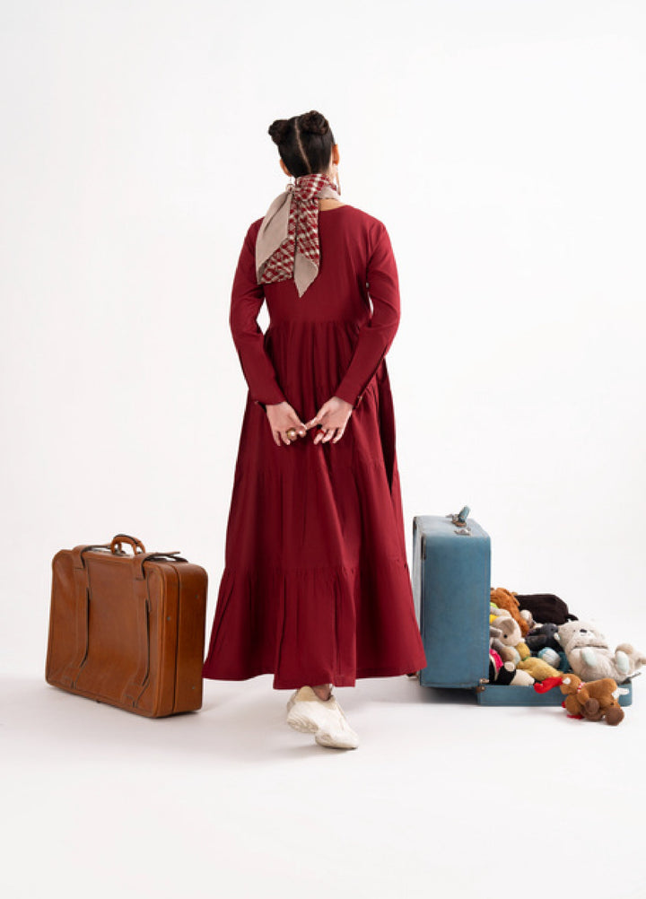 Like a Bird by Casuallite Women Pret Linen Solids Suits 2 Piece D-5 Crimson Drift - Winter Collection