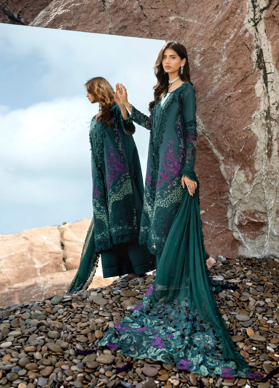 Mahiymaan by Al Zohaib Unstitched Embroidered Luxury Lawn 3 Piece Suit AZ26UM D-9 - Festive Collection