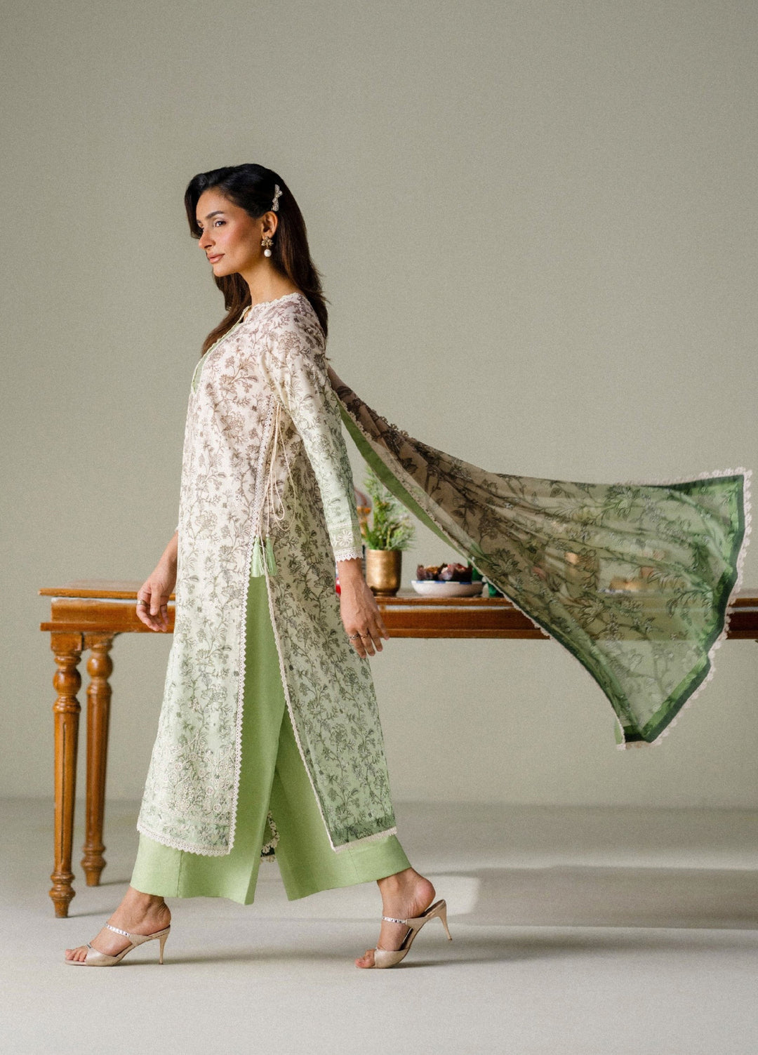 FNF Prints by Faiza Faisal Unstitched Printed Lawn 3 Piece Suit FF26UF D-1 Sage Whisper - Summer Collection