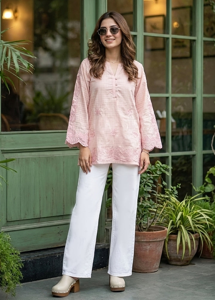 Lakhany Women Pret Embroidered Cambric Shirt Light Pink - Winter Collection