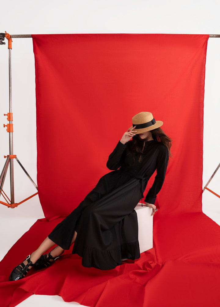 Like a Bird by Casuallite Women Pret Linen Solids Suits 2 Piece D-3  Noir Ruffle Charm - Winter Collection