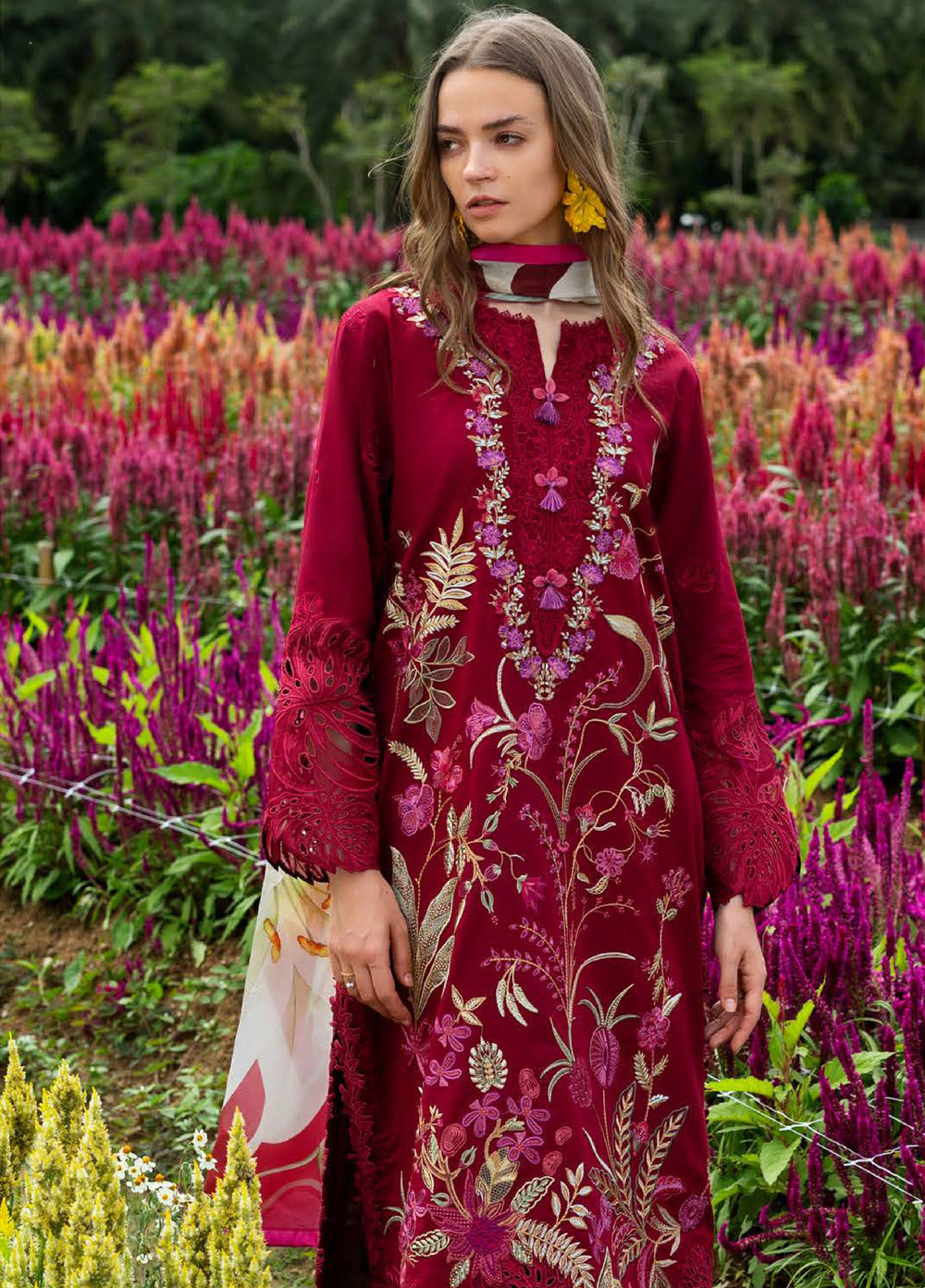 The Secret Garden by Mushq Hemline Unstitched Lawn 3 Piece Suit MU26USG D-14B Aurora Petals - Summer Collection