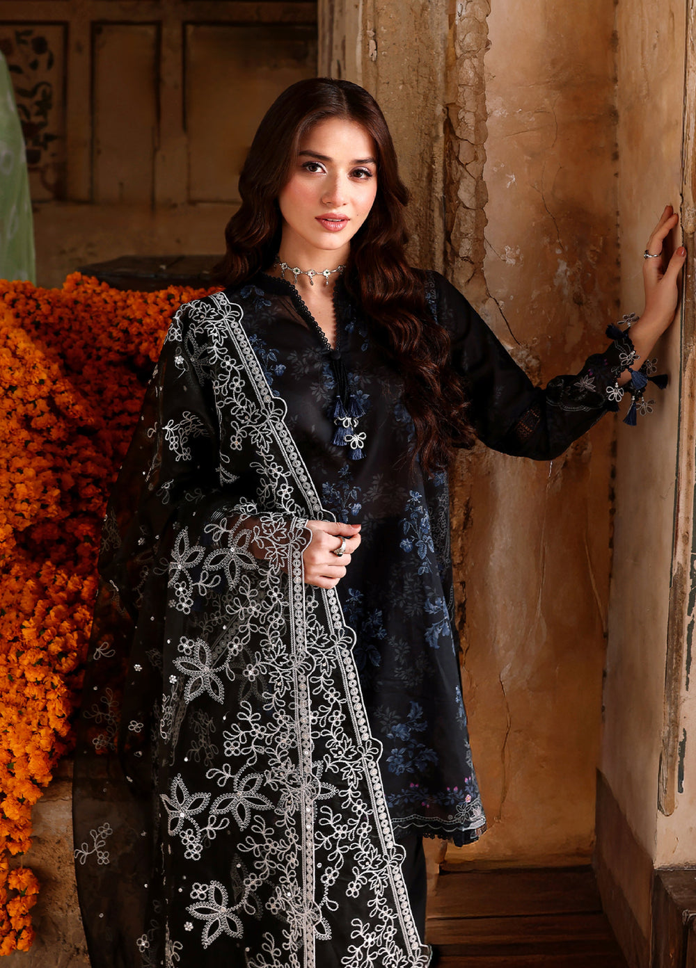Cross Stitch Unstitched Embroidered Premium Lawn 3 Piece Suit CS26UCPL D15 NOIR ESSENCE - Eid Collection