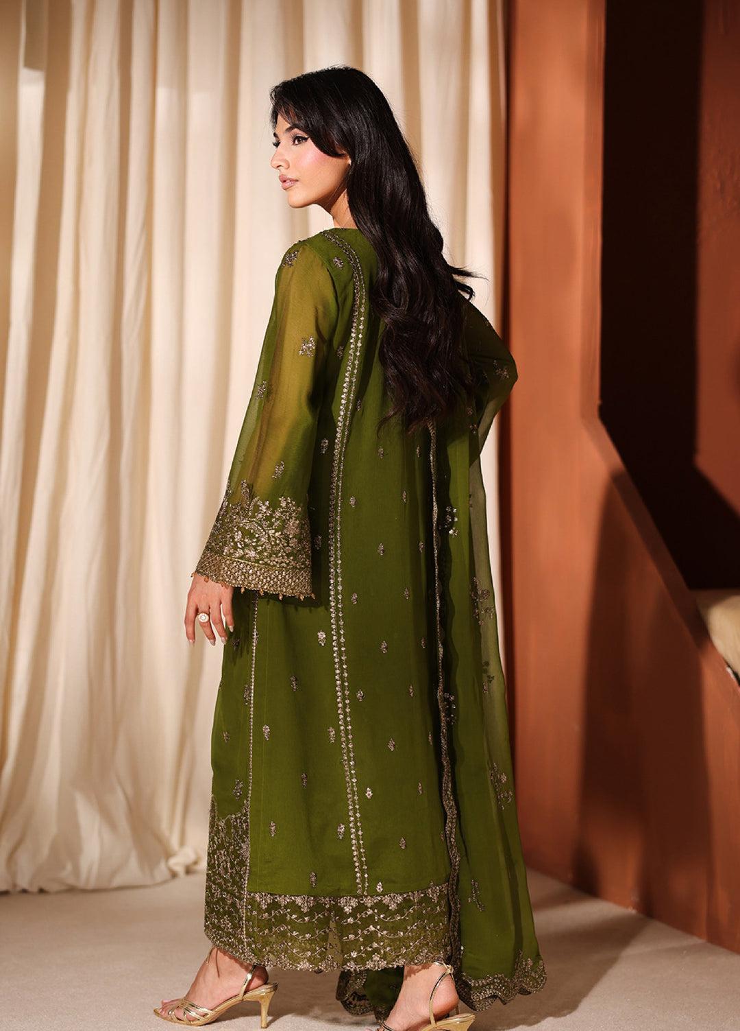 Azure Unstitched Embroidered Chiffon 3 Piece Suit AZ26ULC Imperial Olive - Festive Collection